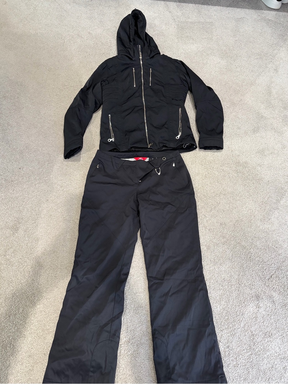 Marker Ski Set, Women’s Black Size 10 Designer Snow Pants and Jacket Set